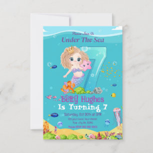 Zeemeermin onder Zee 7e verjaardag uitnodiging