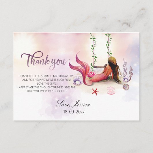 Zeemeermin onder Zee Birthday Party Bedankkaart (Voorkant)