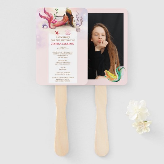 Zeemeermin onder Zee Birthday Party Handwaaier (Voorkant en achterkant)