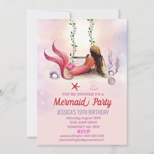 Zeemeermin onder Zee Birthday Party Kaart (Voorkant)