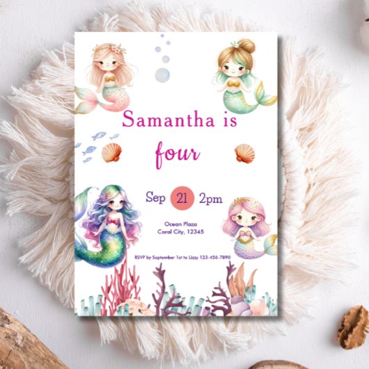 Zeemeermin onder Zee Birthday Party Kaart