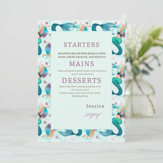 Zeemeermin onder Zee Birthday Party Menu (Staand voorkant)