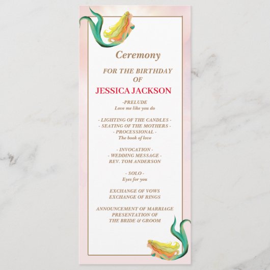 Zeemeermin onder Zee Birthday Party Programmakaart (Voorkant)