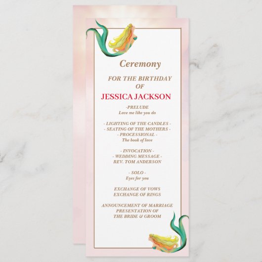 Zeemeermin onder Zee Birthday Party Programmakaart (Voorkant / Achterkant)