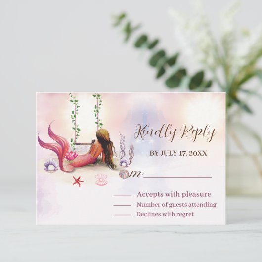 Zeemeermin onder Zee Birthday Party RSVP Kaartje (Staand voorkant)