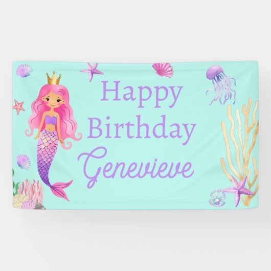 Zeemeermin onder Zee Birthday Party Spandoek (Horizontaal)