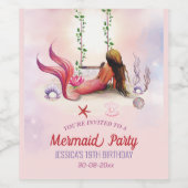 Zeemeermin onder Zee Birthday Party Wijn Etiket (Enkel label)