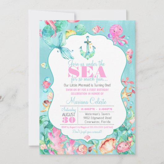 Zeemeermin onder Zee eerste geboorte Kaart (Voorkant)