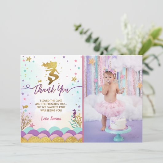 Zeemeermin onder Zee Geboortdag Dank je wel Bedankkaart (Staand voorkant)