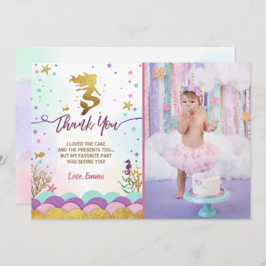 Zeemeermin onder Zee Geboortdag Dank je wel Bedankkaart (Voorkant / Achterkant)