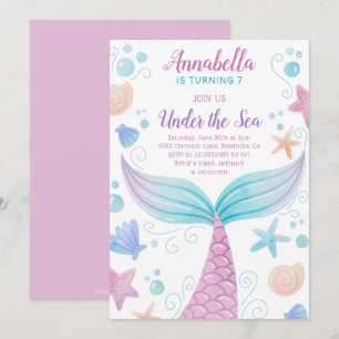 Zeemeermin onder Zee Girl Waterverf Birthday Kaart