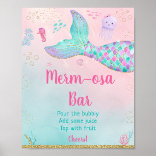 Zeemeermin onder Zee Gold Baby shower Mimosa Bar Poster