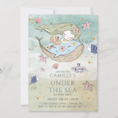 Zeemeermin onder Zee Gold Glitter Birthday Party Kaart (Voorkant)