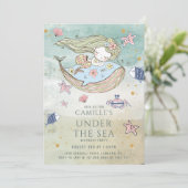 Zeemeermin onder Zee Gold Glitter Birthday Party Kaart (Staand voorkant)