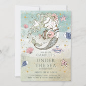 Zeemeermin onder Zee Gold Glitter Birthday Party Kaart (Voorkant)