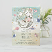 Zeemeermin onder Zee Gold Glitter Birthday Party Kaart (Staand voorkant)