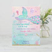 Zeemeermin onder Zee roze goudBaby shower Kaart (Staand voorkant)