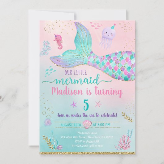 Zeemeermin onder Zee roze gouddag Kaart (Voorkant)