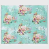 Zeemeermin onder Zee Star Fish Seahorse Cadeaupapier (Vlak)