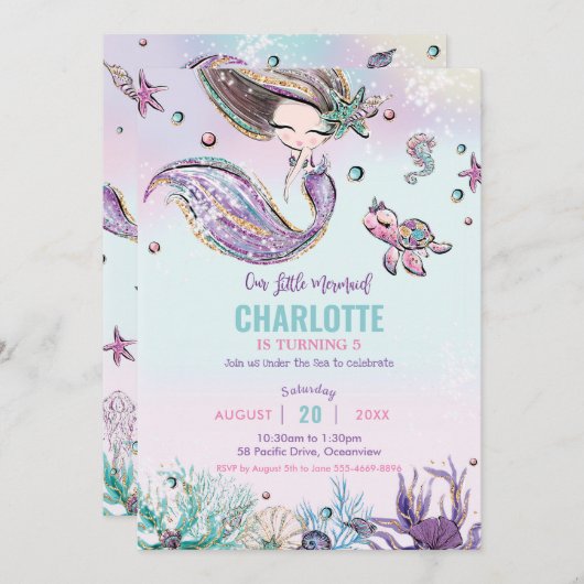 Zeemeermin onder Zee van het Zee van de Birthday P Kaart (Voorkant / Achterkant)