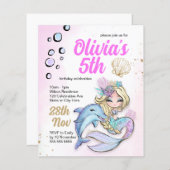 Zeemeermin Onder Zee Verjaardag Budget Uitnodiging (Voorkant / Achterkant)