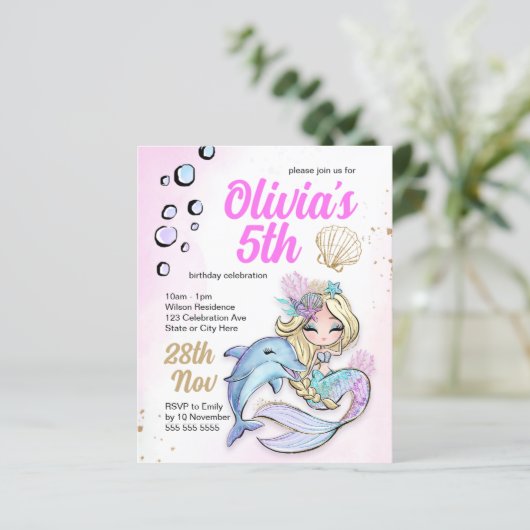 Zeemeermin Onder Zee Verjaardag Budget Uitnodiging (Staand voorkant)