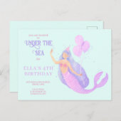 Zeemeermin Onder Zee Verjaardags Uitnodiging Blauw (Voorkant / Achterkant)