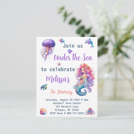 Zeemeermin Onder Zee Verjaardagsfeestje Briefkaart (Staand voorkant)