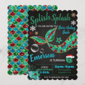 Zeemeermin onder zee, winter, Kerst uitnodiging (Voorkant / Achterkant)