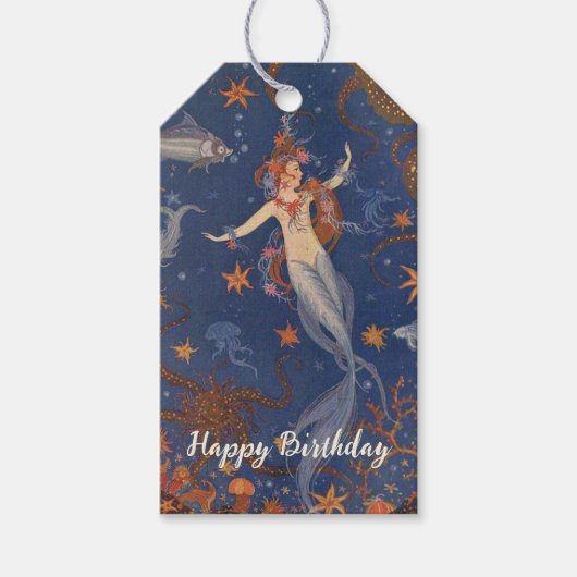  Zeemeermin Onderzeese Blauwe Verjaardag Cadeaulabel (Voorkant)