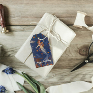 Zeemeermin Onderzeese Blauwe Verjaardag Cadeaulabel