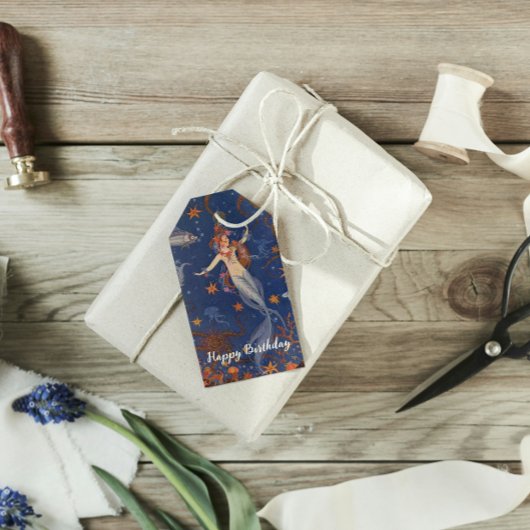 Zeemeermin Onderzeese Blauwe Verjaardag Cadeaulabel