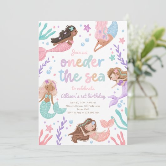 Zeemeermin Oneder het Zee 1e eerste verjaardag Kaart (Staand voorkant)