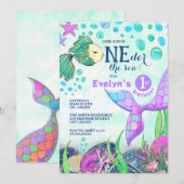 Zeemeermin ONEder het Zee 1e Verjaardag Uitnodigin Kaart (Voorkant / Achterkant)