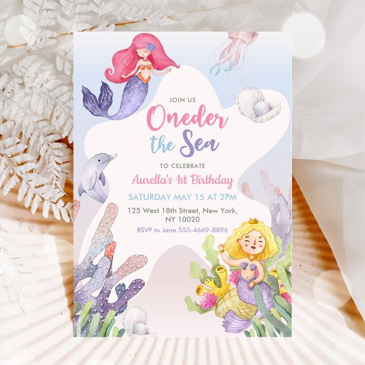 Zeemeermin Oneder Het Zee 1e Verjaardagsfeest Kaart