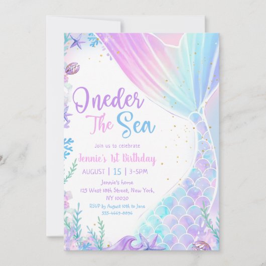 Zeemeermin Oneder Het Zee 1e Verjaardagsfeest Kaart (Voorkant)