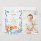 Zeemeermin Oneder Het Zee 1e Verjaardagsfeestfoto Kaart (Voorkant)