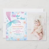 Zeemeermin Oneder Het Zee 1e Verjaardagsfeestfoto Kaart (Voorkant)