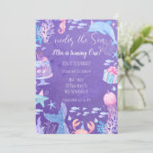 Zeemeermin Oneder het Zee 1e Verjaardagsuitnodigin Kaart (Staand voorkant)