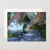 Zeemeermin ontmoet Dragon Fantasy Waterval Briefkaart (Voorkant / Achterkant)