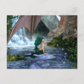 Zeemeermin ontmoet Dragon Fantasy Waterval Briefkaart (Voorkant)