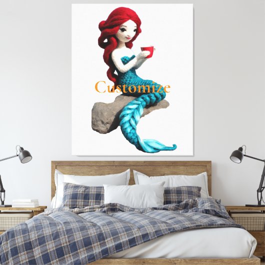 Zeemeermin ontspannen met drank Thunder_Cove Canvas Afdruk (Insitu (Slaapkamer))