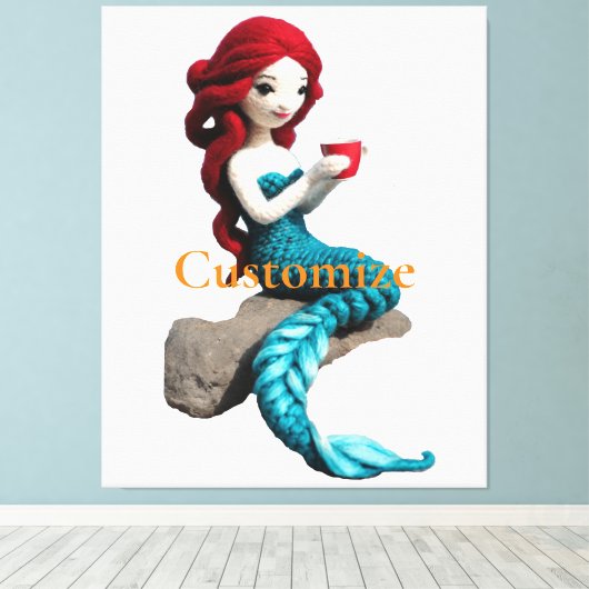 Zeemeermin ontspannen met drank Thunder_Cove Canvas Afdruk (Insitu (Houten vloer))