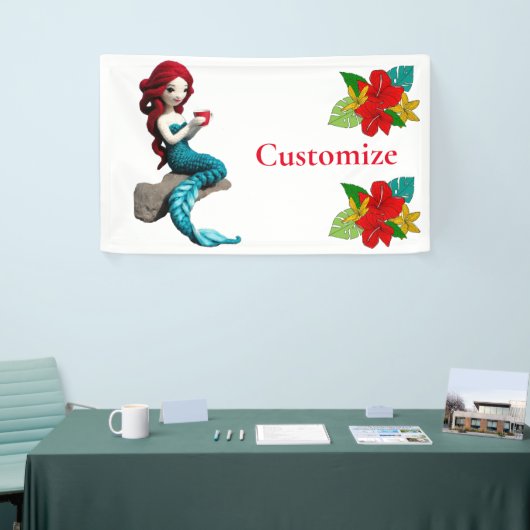 Zeemeermin ontspannen met drank Thunder_Cove Spandoek (Beurs)