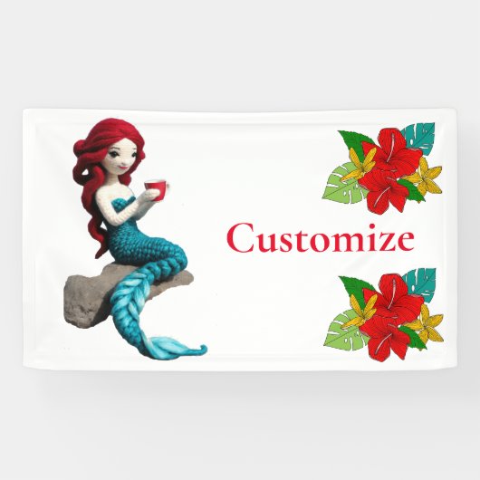 Zeemeermin ontspannen met drank Thunder_Cove Spandoek (Horizontaal)