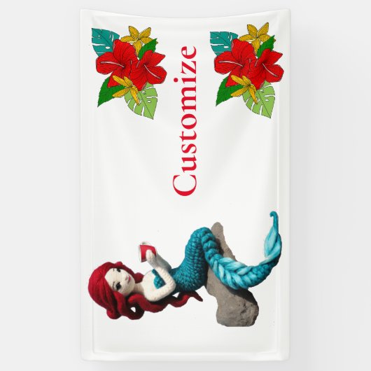 Zeemeermin ontspannen met drank Thunder_Cove Spandoek (Verticaal)