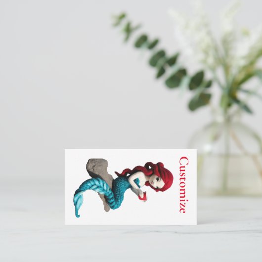 Zeemeermin ontspannen met drank Thunder_Cove Visitekaartje (Staand voorkant)