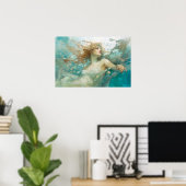 Zeemeermin ontspannen nabij het oppervlak poster (Thuiskantoor)
