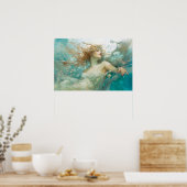 Zeemeermin ontspannen nabij het oppervlak poster (Keuken)