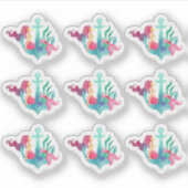 Zeemeermin op Anchor Nautical Waterverf Beach Girl Sticker (Voorkant)